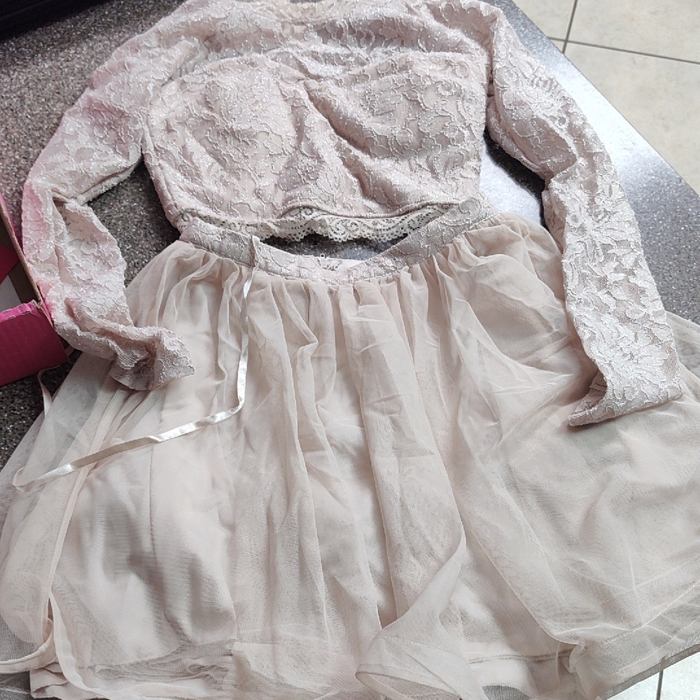 PromGirl Lace Long Sleeve Kids Dress